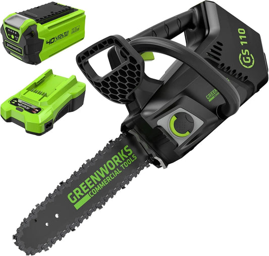 Greenworks Modell, Akku Kettensäge akkubetrieben und Ladegerät GD40TCSK2, 25 cm Blattlänge, Gewicht 2,4 kg, 12 m, Spannung 40V 2Ah Akku