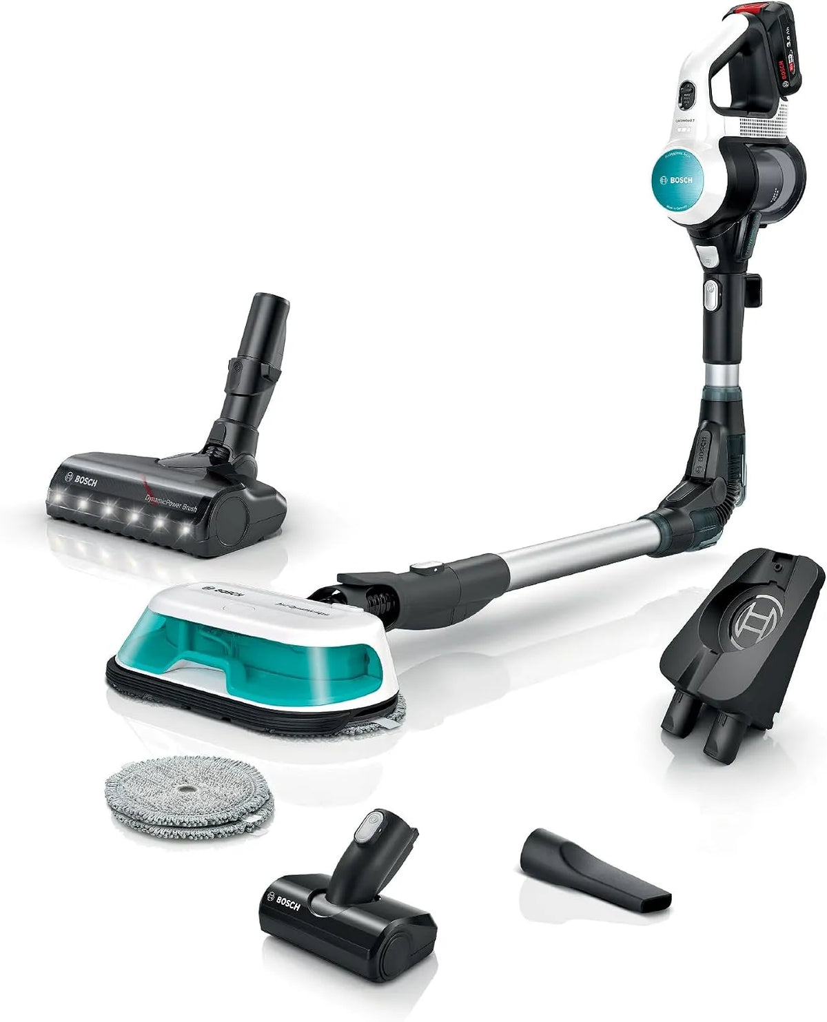 Bosch Akku-Staubsauger BKS71HYG4 2in1, Unlimited 7 ProHygienic Aqua, kabellos, 10 J. Motor, Saugen & Wischen, Knickrohr, HEPA-Filtersystem, weiß