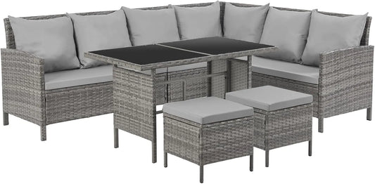Sofa, SVITA Madison Rattan-Lounge Polyrattan Ecksofa Gartenmöbel-Set Garnitur Couch-Eck Farbe Grau