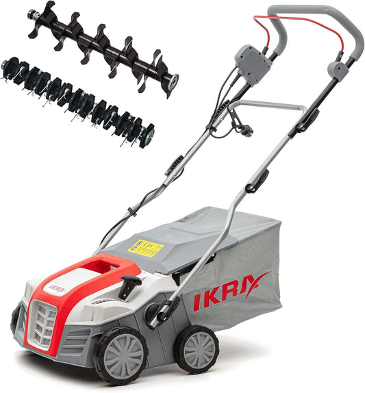 Vertikutierer Rasenlüfter IEVL 2000 IKRA Elektro, Vertikutierer Rasenlüfter, Fangkorb 55l, Arbeitsbreite 40cm, starke 2000 Watt, Fassungsvermögen 55l
