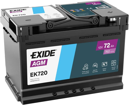 Exide EK720, ISO L3, STOP & START AGM Starterbatterie 72Ah 12V 760A AGM DIN