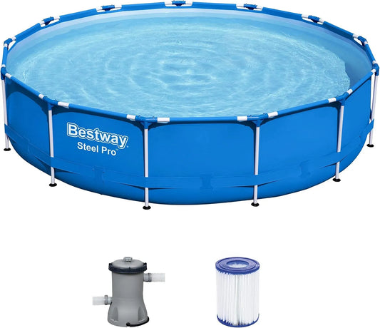 Bestway Pool, Steel Pro Frame -Set mit Filterpumpe Ø 396 x 84 cm, rund, blau