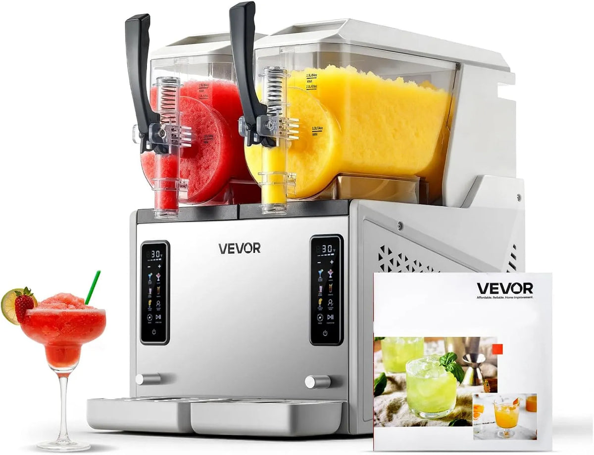 Vevor Slush-Maschine, 2 x 3 L, Slusheis Eisbereiter 450 W, Elektrische Margarita-Maschine mit Selbstreinigungsfunktion, kein Eis nötig