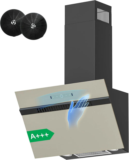 Dunstabzugshaube FIREGAS, 684 m³/h Luftstrom, Umluft mit bürstenlosem Motor, Schräghaube mit Energieeffizienzklasse A+++, Farbe Grau, Breite 60cm