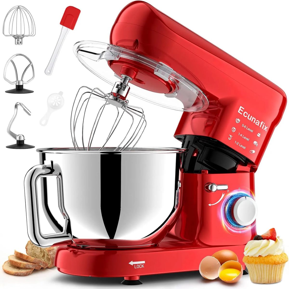 Küchenmaschine, Knetmaschine 2000W Teigmaschine Rührmaschine, Knethaken, Schläger und Spritzschutz