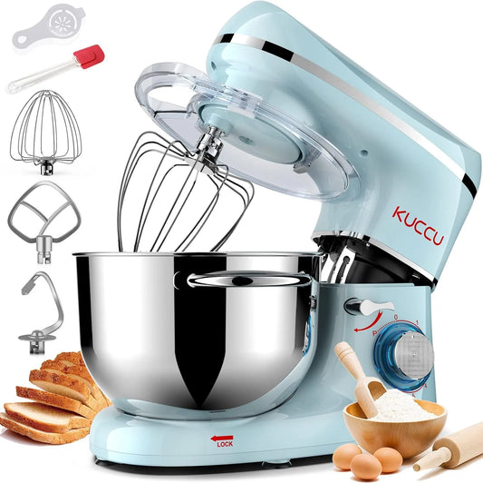 Küchenmaschine 6+P KUCCU, inklusive. Knethaken Schneebesen Rührhaken, Leistung 1500W Knetmaschine mit 7L Edelstahl-Schüssel Doppelgriffen
