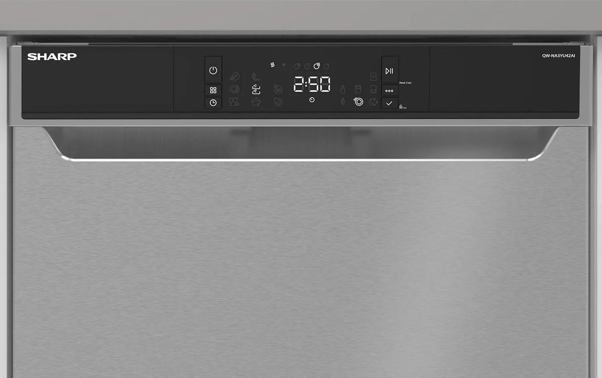 Sharp Geschirrspüler QW-NA3YU42AI-DE, Unterbau 60 cm, 42 dB, 14 Maßgedecke, QuickWash 14', Turbo-Trocknung, SteamWash, AutoDoor, EcoBox